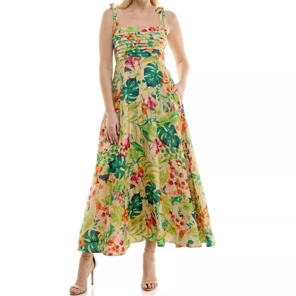 Taylor Dresses & Skirts - NWOT Taylor Floral Tropical Floral A-Line XS Maxi Dress Smocked Pleated Pockets